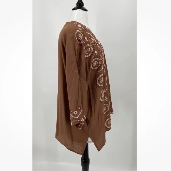 J Jill Womens OS Embroidered Kimono Open Front Cardigan One Size - Picture 2 of 6